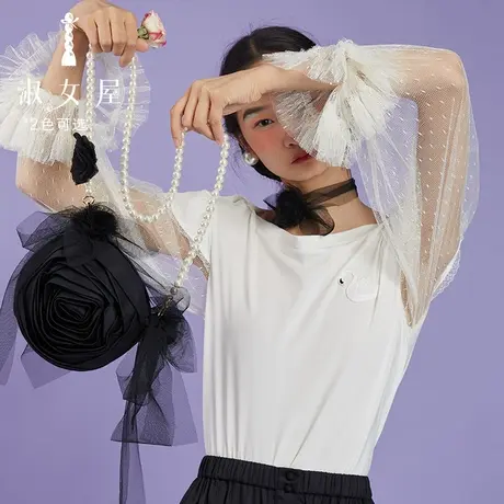 淑女屋官方旗舰店一字领艺术t恤3号长袖商品大图