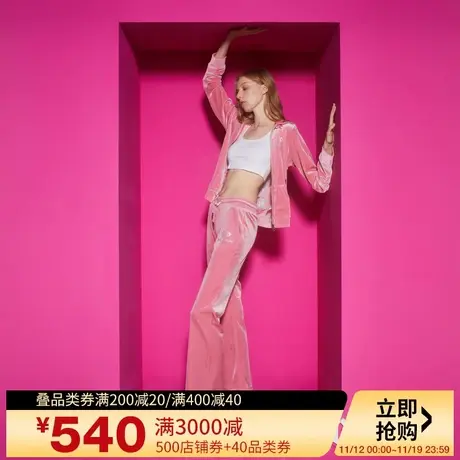 Juicy Couture橘滋2023新款芝芝莓莓皇冠彩钻丝绒女休闲裤商品大图