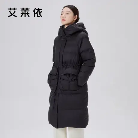 艾莱依中长款设计感分割羽绒服女2023年冬季连帽时尚简约鸭绒外套商品大图