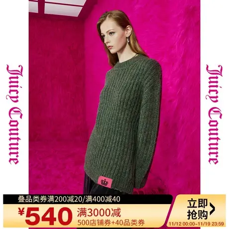 橘滋【秋季新品】森系撞色logo织标彩丝粗棒针圆领女式毛衣图片