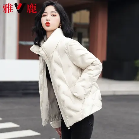雅鹿白色立领休闲羽绒服女短款2022冬季新款宽松保暖小个子短外套商品大图