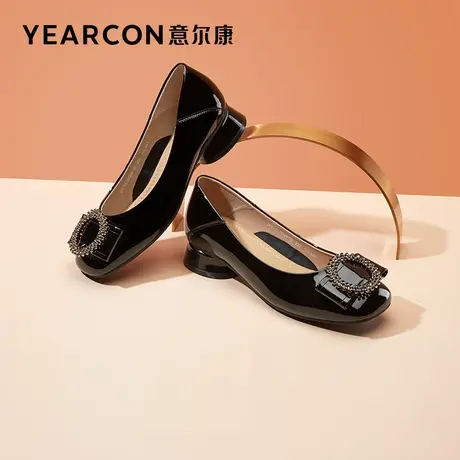 意尔康女鞋2023春季新款漆皮时尚小皮鞋女真皮低跟鞋舒适单鞋浅口图片