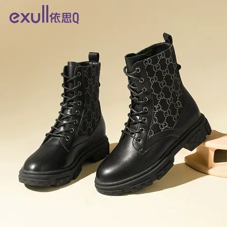 exull/依思Q马丁靴女2023新款秋冬靴子女鞋黑色加绒百搭英伦短靴商品大图