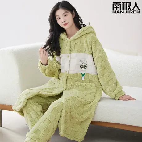 睡衣冬季女款珊瑚绒加绒加厚冬天法兰绒浴袍孕妇秀洁睡袍秋冬款女图片