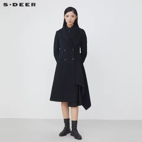 sdeer圣迪奥女装西装领不规则长款毛呢大衣S214Z1857图片