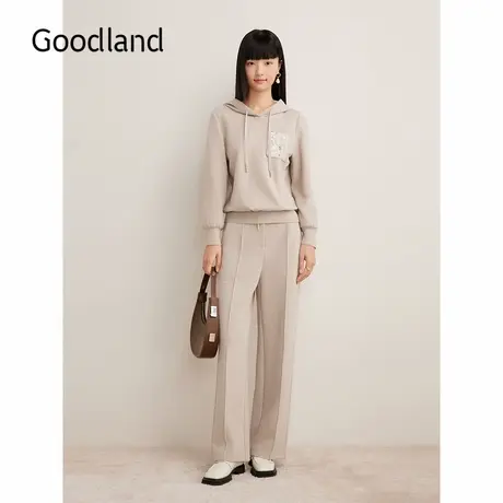 Goodland美地女装2024冬季新款珠地纹理长裤直筒休闲裤图片