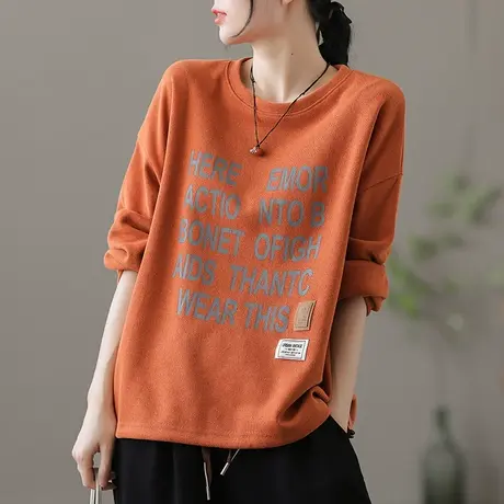 dza 复古橘色短款卫衣女士2022新款秋季显瘦宽松上衣纯棉长袖外套图片