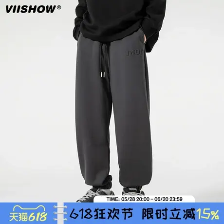 VIISHOW秋季垂感美式篮球斜纹卫裤潮牌男高街束脚显高运动休闲裤商品大图