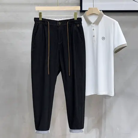 牛仔裤男夏季薄款直筒修身小脚显瘦潮牌丹宁黑色裤子韩版潮流百搭图片