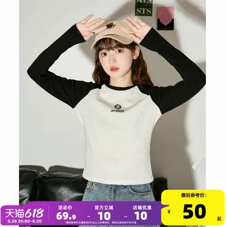 唐狮黑色插肩袖长袖T恤女2025新款爆款春秋打底衫内搭美式穿搭pc商品大图