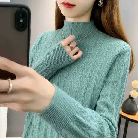 半高领毛衣女2023年秋冬新款时尚洋气韩版宽松打底衫爆款百搭上衣图片