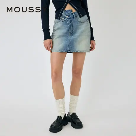 【U先试用】moussy2025夏季新品斜扣不规则牛仔裙010IS111-3611图片