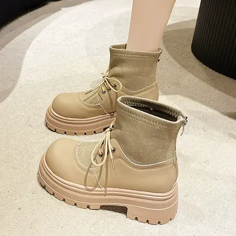 2023年秋冬爆款女鞋内增高时装靴小个子厚底松糕百搭英伦风短靴子图片