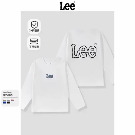 Lee童装儿童长袖t恤2025新款男孩白色纯棉打底衫男童秋装字母上衣图片