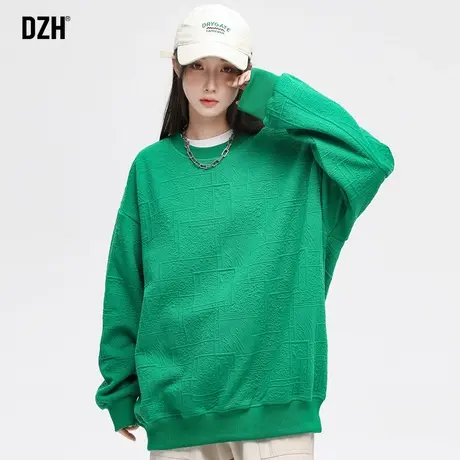 男士圆领重磅绿色卫衣男2023新款爆款冬款情侣装衣服无帽宽松上衣商品大图