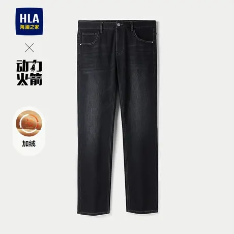 HLA/海澜之家动力火箭运动牛仔裤25秋冬新加绒保暖五袋刺绣裤子男图片