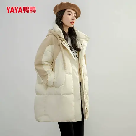 鸭鸭2024秋冬新品90绒女中长款连帽宽松羽绒服茧型百搭保暖外套J商品大图