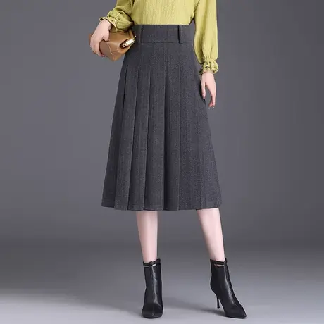 毛呢半身裙女中长款2023秋冬新款通勤半身裙高腰显瘦西装裙a字裙图片