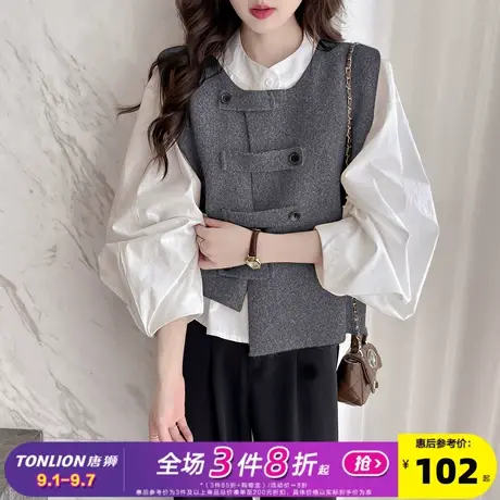 唐狮2025秋冬设计感扣袢简约开衫马甲女春秋外穿高级感百搭ins商品大图