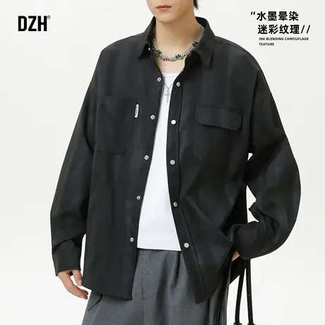 男士黑色休闲印花长袖衬衫男款潮牌2025新款衬衣外搭开衫早秋外套商品大图