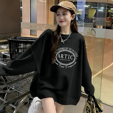 美式复古字母圆领加绒重磅卫衣女2025秋季小众独特别致宽松上衣冬商品大图