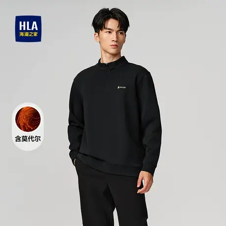 HLA/海澜之家硅胶胸标休闲上衣25秋新立领半开襟柔软保暖套头衫男商品大图