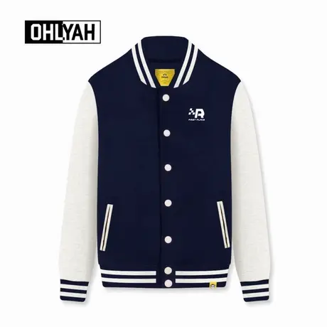 Ohlyah品牌美式休闲棒球服男女款秋冬学院风开衫纽扣卫衣外套纯棉商品大图