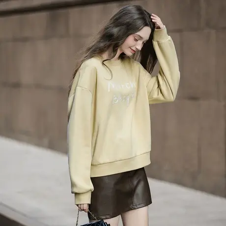 yoe秋冬季圆领卫衣女套图字母链条绣宽松休闲百搭少女高级感tuTA图片