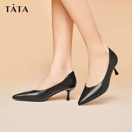 Tata他她黑色高跟鞋女新商场同款小众气质名媛职业工作鞋XJU01AQ2图片
