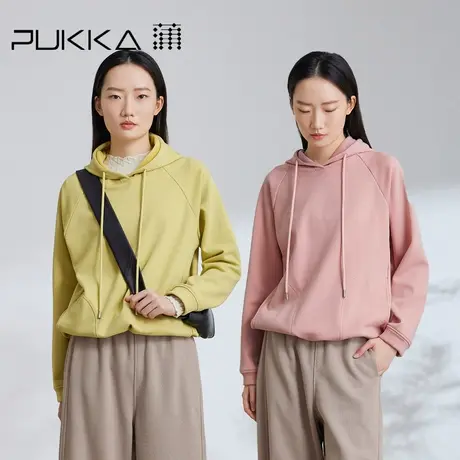蒲PUKKA 加厚抓绒连帽卫衣女2023秋冬装新款宽松休闲短外套商品大图