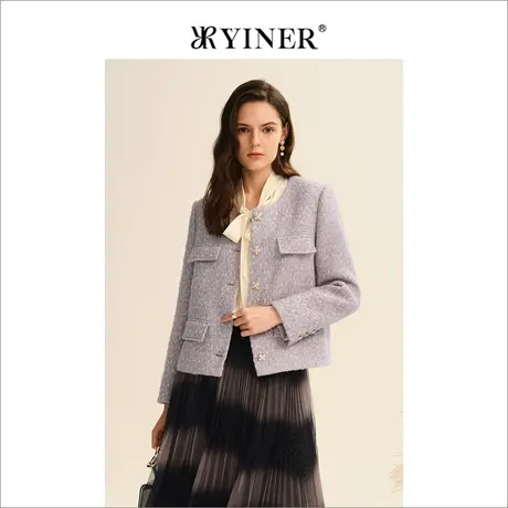 【小香风】YINER音儿女装2022秋季新款小香风羊毛呢外套商品大图