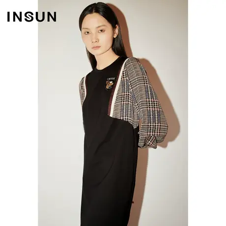 【官方直播】恩裳COVER时尚休闲拼接设计面料减龄针织连衣裙女商品大图