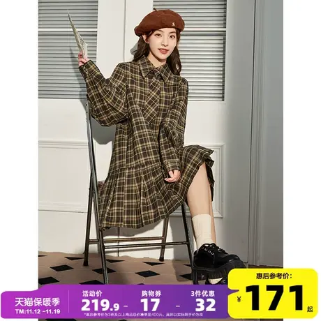唐狮秋季2023新款女格子长袖衬衫连衣裙学院风高级感小个子裙子q1图片