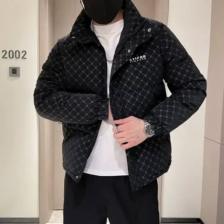 冬季满印字母棉服男2023年新款立领防寒潮牌加厚冬装轻熟棉衣外套图片