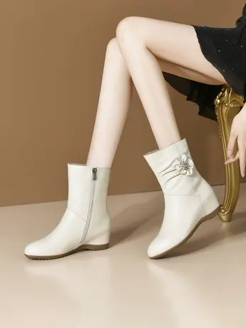 真皮靴子女2023新款短靴平底内增高牛皮马丁靴百搭圆头欧美中筒靴商品大图