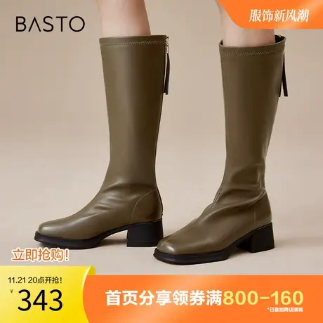 百思图奥莱2023冬季新款时尚简约休闲骑士靴粗跟女长靴MD352DG3图片