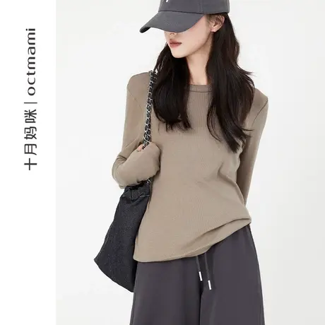 十月妈咪孕妇打底衣春秋季新款圆领内搭长袖T恤宽松显瘦上衣春装图片