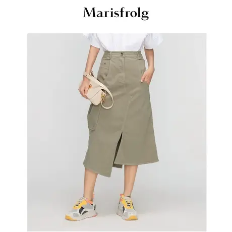 【透气棉感面料】玛丝菲尔夏季新款莫兰迪绿不规则半身裙图片