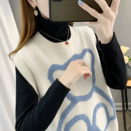针织背心马甲女秋装2023春装无袖毛衣坎肩洋气上衣韩版宽松外穿商品大图