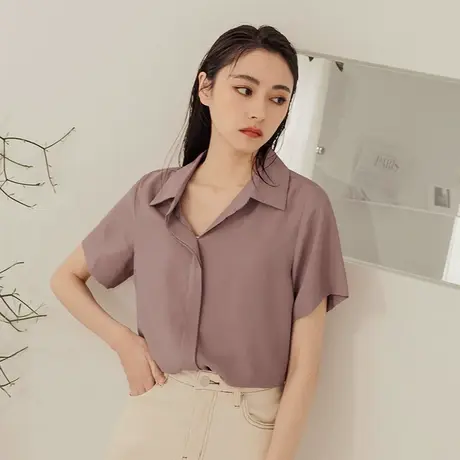 桔熊夏季通勤舒适衬衫领衬衣气质短袖套头上衣女大码AB16965图片