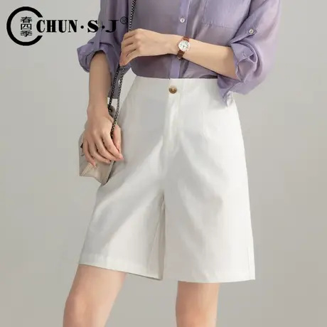 白色短裤女夏季2024新款高腰显瘦阔腿裤五分裤宽松休闲5分裤中裤商品大图