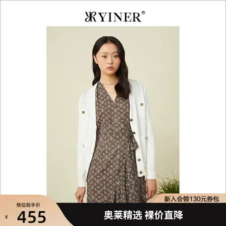 YINER音儿专柜女装2022春季新款金属钮扣V领针织开衫商品大图