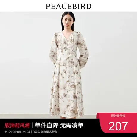 太平鸟 2023年秋季法式长款碎花连衣裙V领收腰气质裙子女士奥莱图片