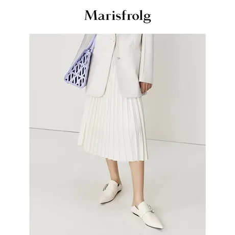 【经典搭配系列】玛丝菲尔春季新款女装白色羊毛宽松百褶半身裙商品大图