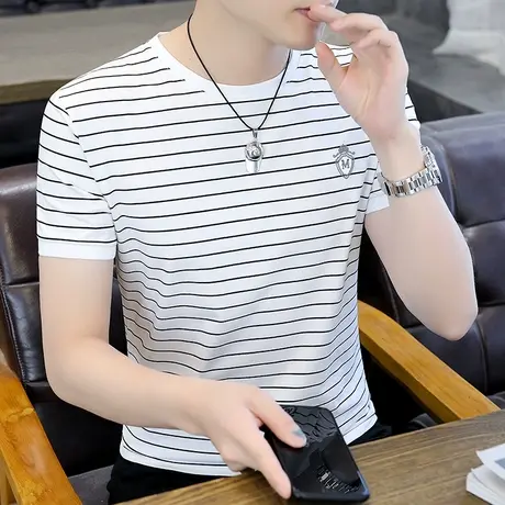 T恤男士短袖2025新款夏季男装薄款条纹上衣服半袖纯棉体恤衫潮流t图片
