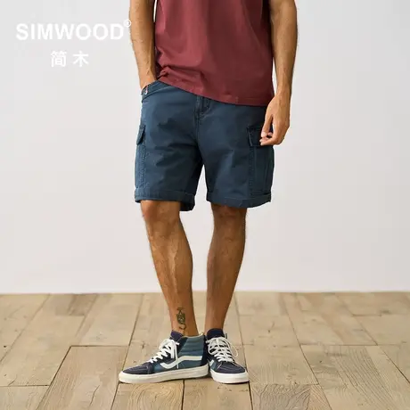 Simwood简木男装【宽松版型】新款340g经纬竹节水洗染色工装短裤商品大图