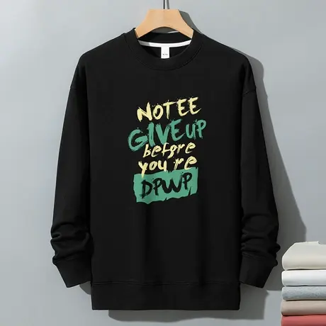 350g重磅黑色卫衣男秋冬款保暖宽松长袖t恤摇粒绒加厚圆领上衣服商品大图