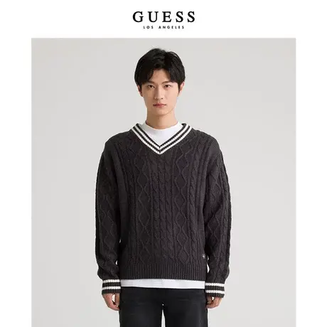 【38上新季】GUESS 男士时尚潮流高级保暖学院风舒适长袖V领毛衣商品大图