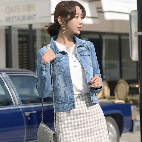 牛仔外套女春秋短款韩版修身显瘦学生长袖新款大码牛仔服上衣破洞图片
