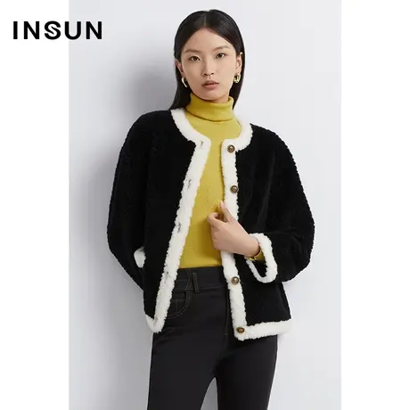 INSUN恩裳线上专选冬季撞色拼接百搭羊毛外套商品大图